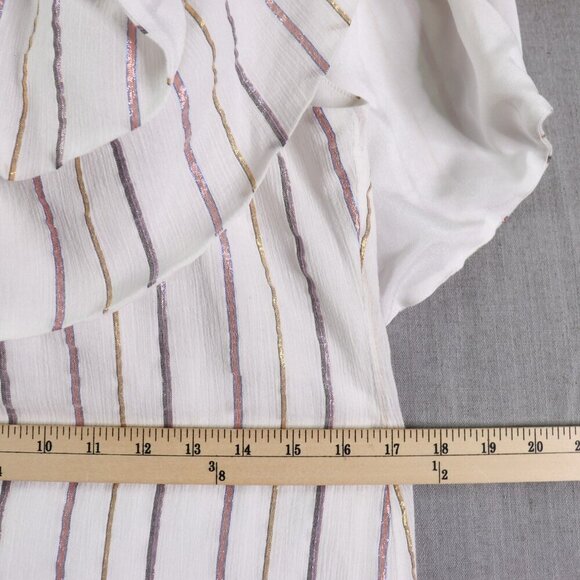 Charles Henry Off Shoulder Dress M White & Metallic Stripe Ruffle Popover Summer - Picture 11 of 16
